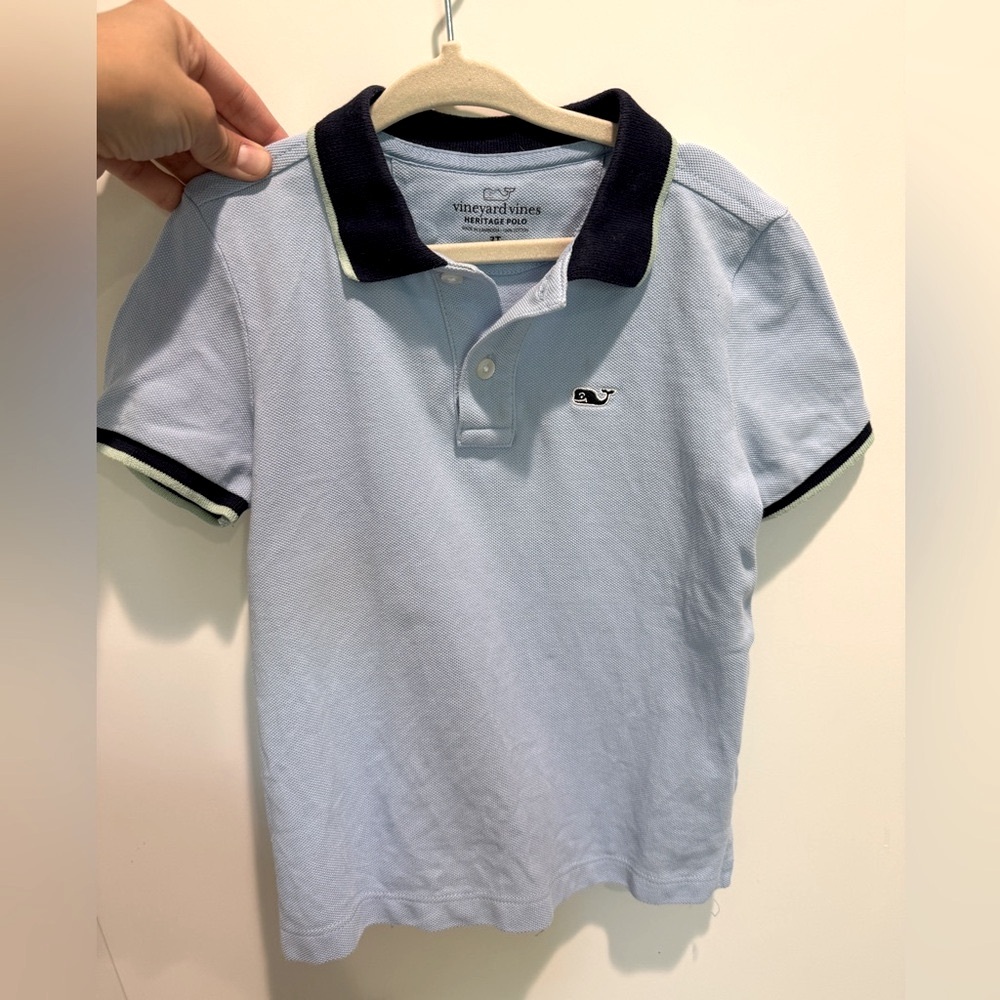 Vineyard Vines Sky Blue Polo with Navy and light green Accents